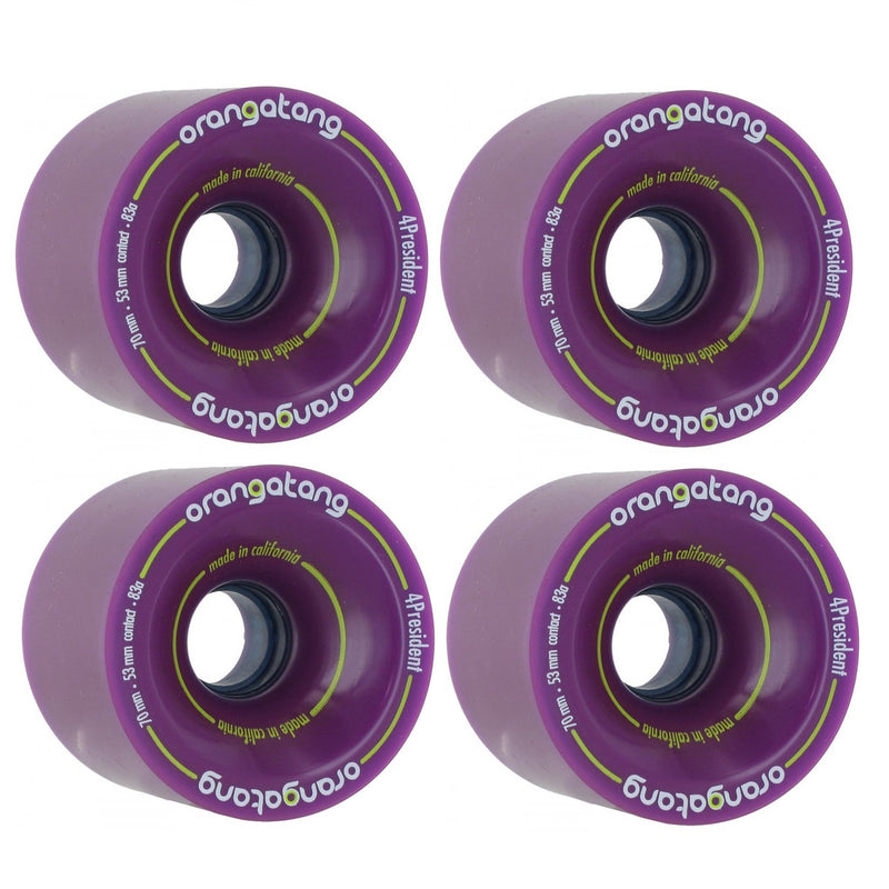 Purple Orangatang 4President wheels with 70mm diameter and 83A durometer