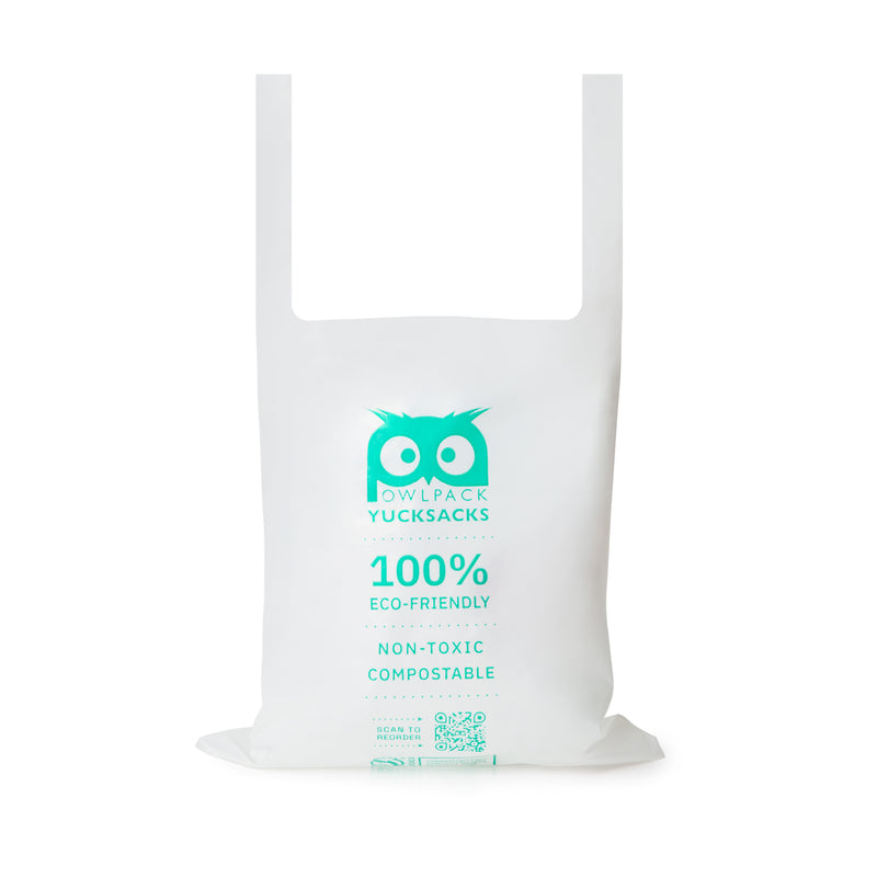 Owlpack two-gallon Yucksacks industrial compostable food waste trash bags countertop size 