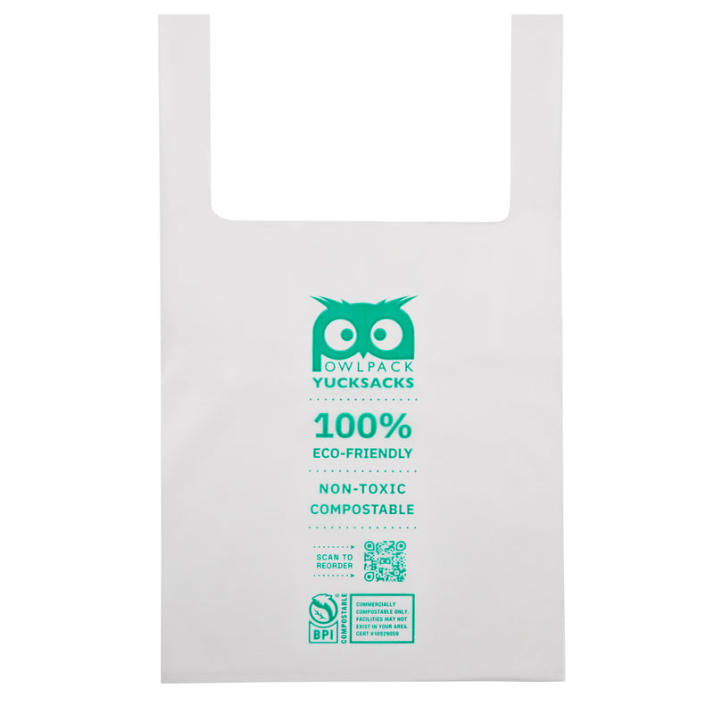 Owlpack two-gallon Yucksacks industrial compostable food waste trash bags countertop size 