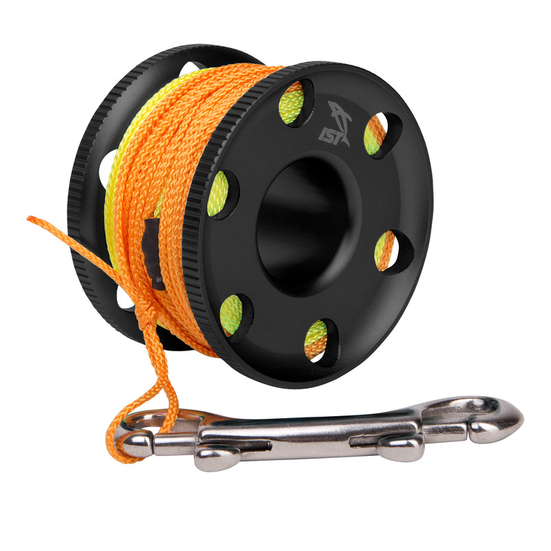Premium Anodized Aluminum Finger Reel with 45 Foot Line and Bolt Snap