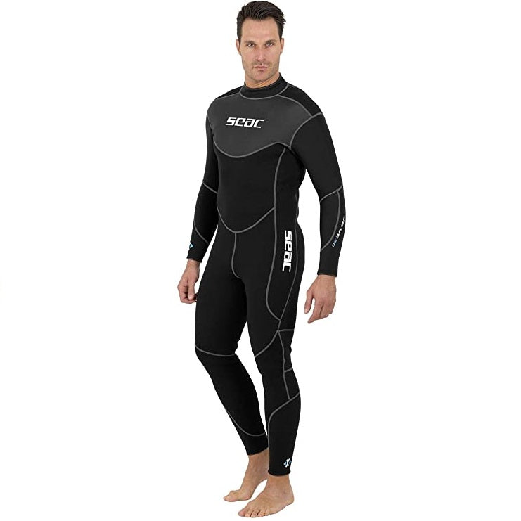 SEAC Sense Black, Men's One-Piece Wetsuit for Snorkeling and Underwater, 3 mm Super Elastic Neoprene