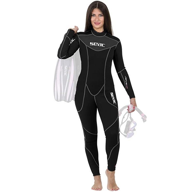SEAC Sense Black, Women's One-Piece Wetsuit for Snorkeling and Underwater, 3 mm Super Elastic Neoprene
