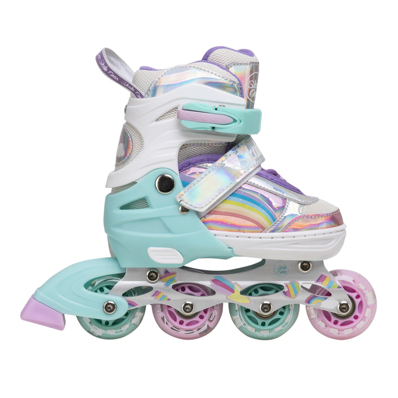 Rainbow Adjustable Inline Skates by Skate Gear with light up feature,  semi-soft material, aluminum trucks, 82A wheels and ABEC-7 bearings