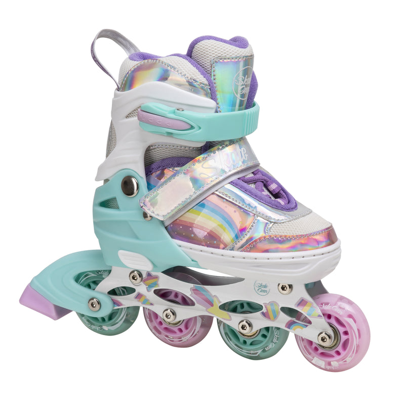 Rainbow Adjustable Inline Skates by Skate Gear with light up feature,  semi-soft material, aluminum trucks, 82A wheels and ABEC-7 bearings