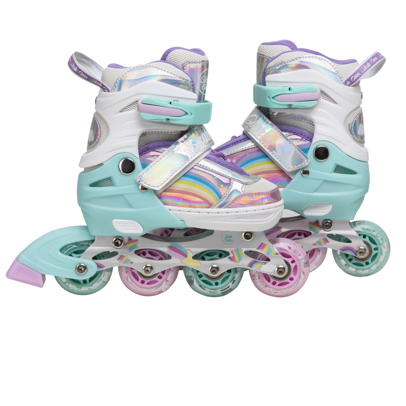 Rainbow Adjustable Inline Skates by Skate Gear with light up feature,  semi-soft material, aluminum trucks, 82A wheels and ABEC-7 bearings