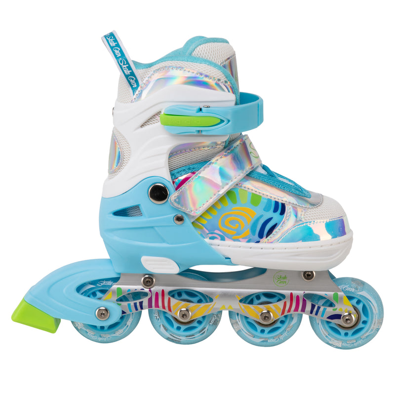 Rainbow Adjustable Inline Skates by Skate Gear with light up feature,  semi-soft material, aluminum trucks, 82A wheels and ABEC-7 bearings