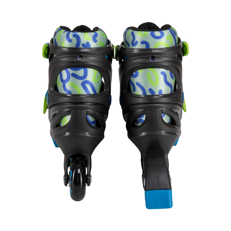 Awaken Adjustable Drip Inline Skates in Blue and Green with 64 to 70mm wheels and 608Z Bearings for roller skating