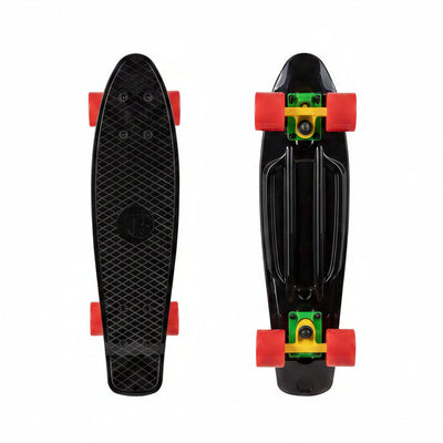 Rekon Complete 22" Mini Cruiser Plastic Skateboard (Black/Red/Yellow)