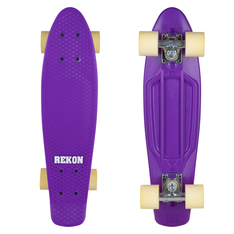 Rekon 22" Complete Mini Cruiser Plastic Skateboard (Glow in Dark, Purple)