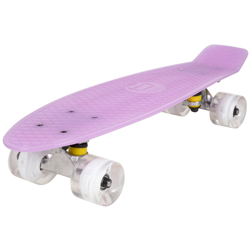 Rekon 22.5" Complete Mini Cruiser Skateboard (Glow in Dark Purple w/ LED Wheels)
