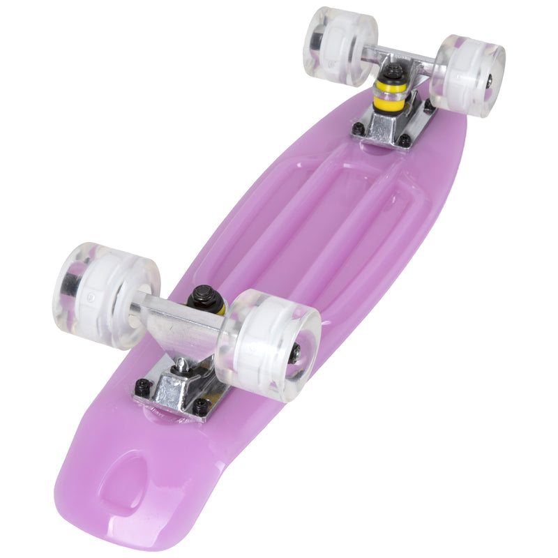 Rekon 22.5" Complete Mini Cruiser Skateboard (Glow in Dark Purple w/ LED Wheels)