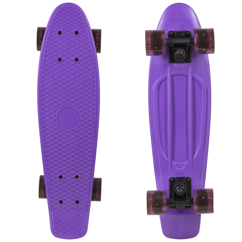 Rekon 22.5" Complete Mini Cruiser Plastic Skateboard (Purple w/ LED Wheels)