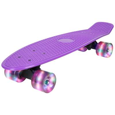 Rekon 22.5" Complete Mini Cruiser Plastic Skateboard (Purple w/ LED Wheels)
