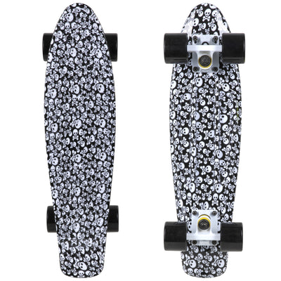 Rekon Complete 22" Mini Cruiser Plastic Skateboard (White Skulls)