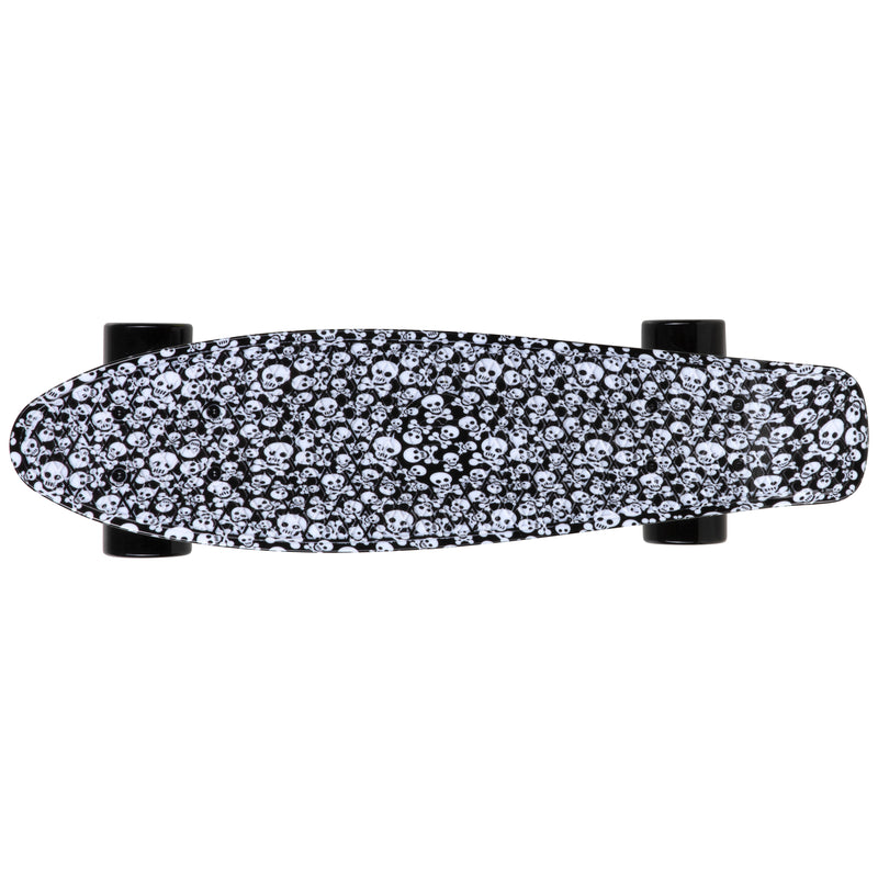 Rekon Complete 22" Mini Cruiser Plastic Skateboard (White Skulls)