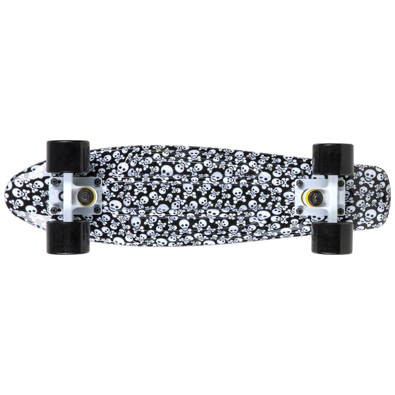 Rekon Complete 22" Mini Cruiser Plastic Skateboard (White Skulls)