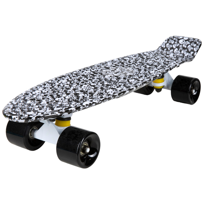 Rekon Complete 22" Mini Cruiser Plastic Skateboard (White Skulls)