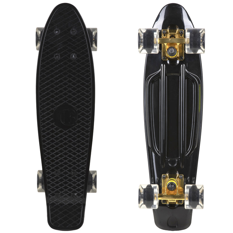 Rekon Complete 22" Mini Cruiser Plastic Skateboard (Black/Gold)