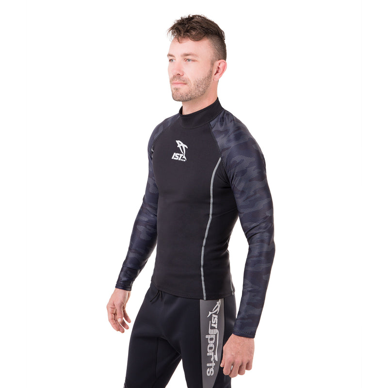 black and navy blue neoprene wetsuit shirt