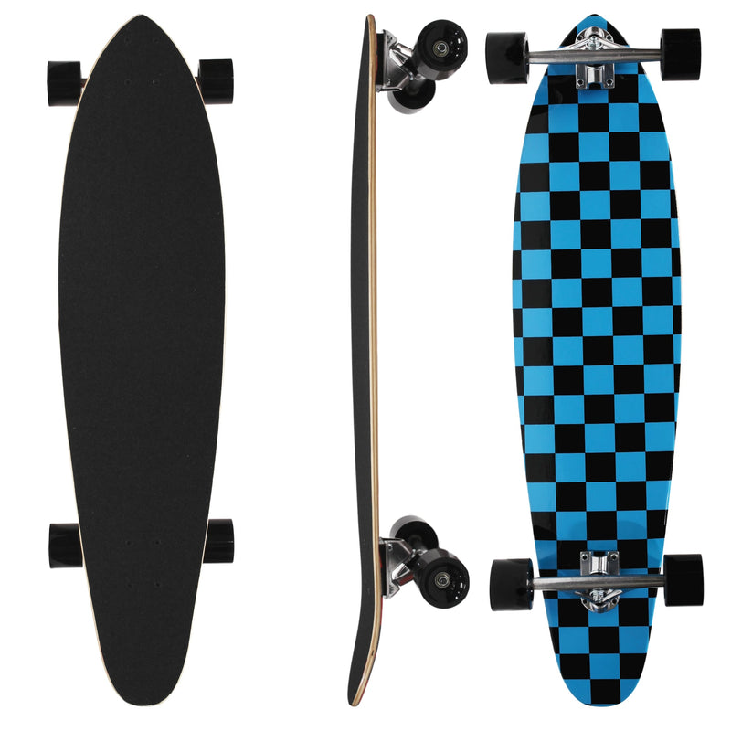 40 inch Rekon Blue Checker Kicktail Cruiser Maple Wood Complete Longboard 
