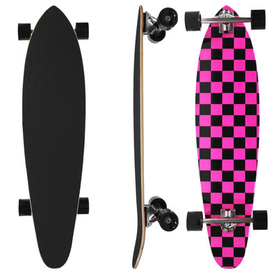 40 inch Rekon Pink Checker Kicktail Cruiser Maple Wood Complete Longboard 