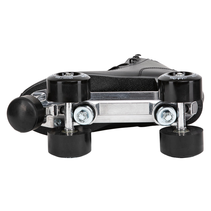 Skate Gear Quad Roller Skates feature a vegan leather boot, 58mm wheels, adjustable toe stops and aluminum trucks 