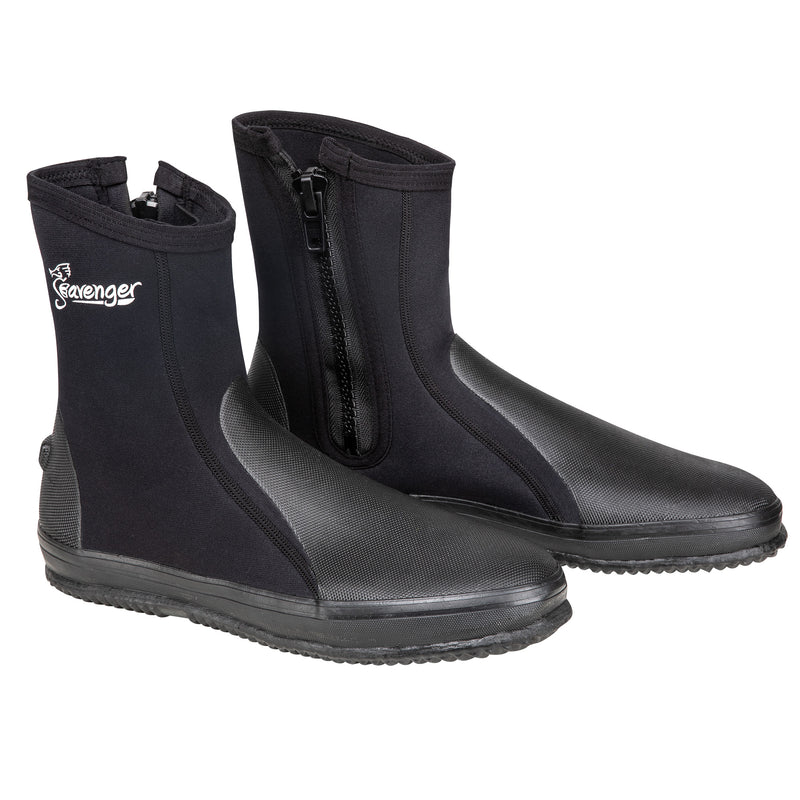 tall black dive booties with a vulcanized rubber sole
