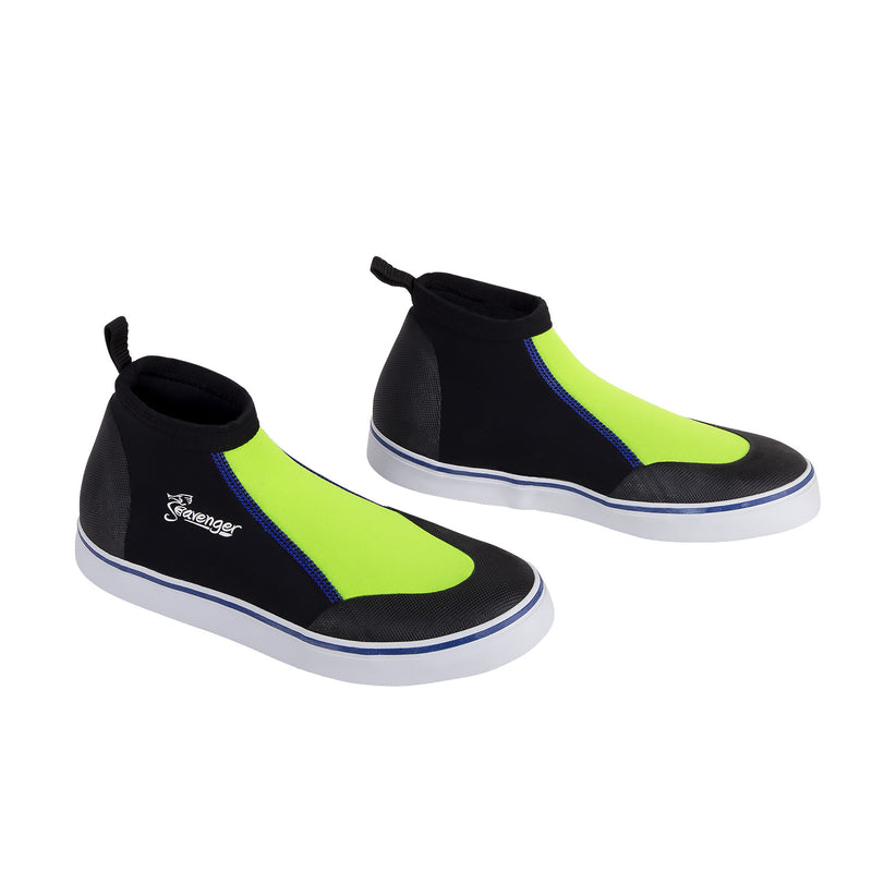 short slip on scuba diving shoes with a neon yellow panel