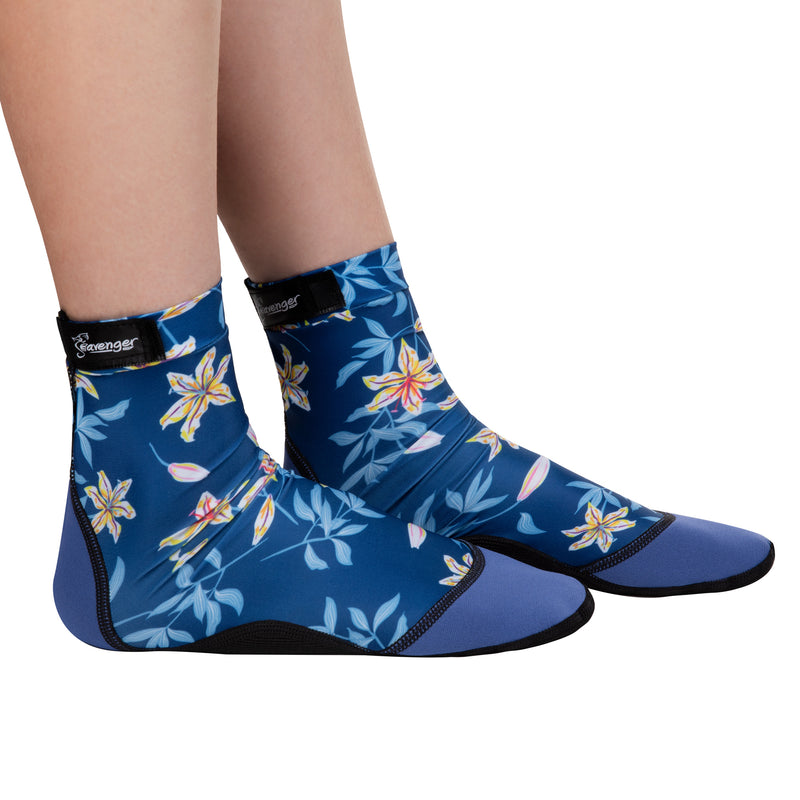 tall beach socks for a dark blue floral pattern for kids