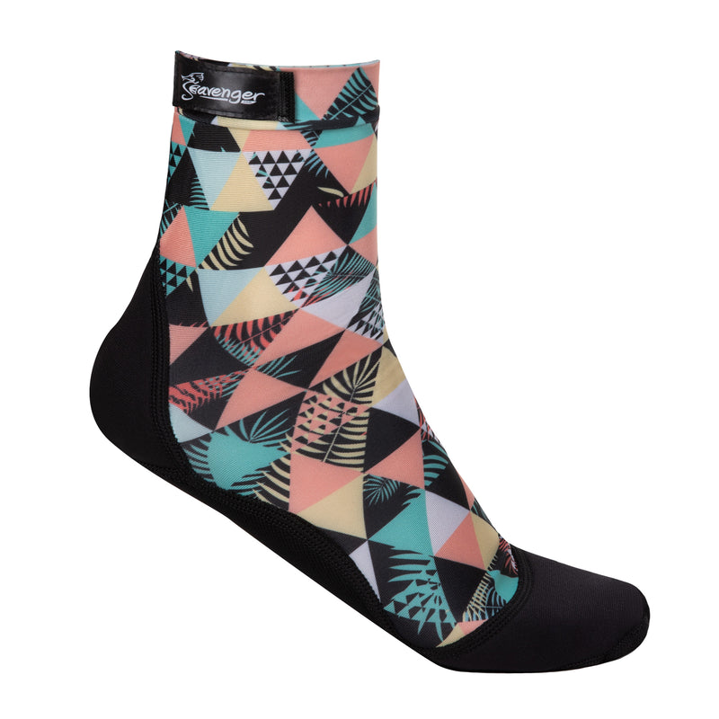 tall beach socks with a geometric palm pattern
