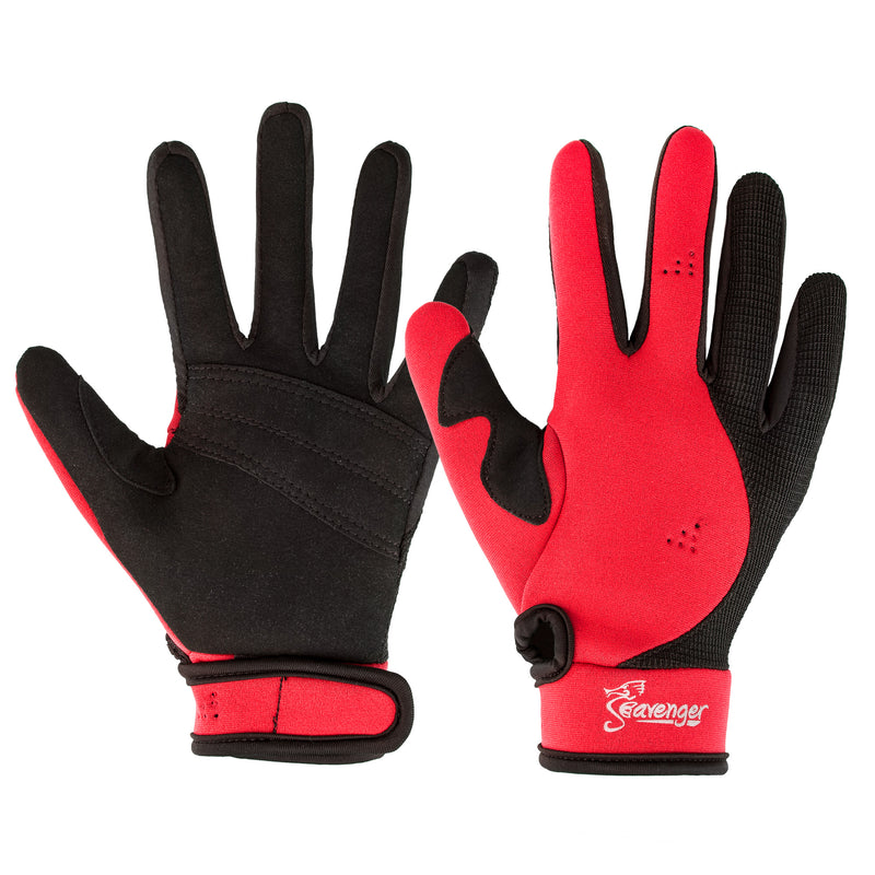 red neoprene scuba diving gloves
