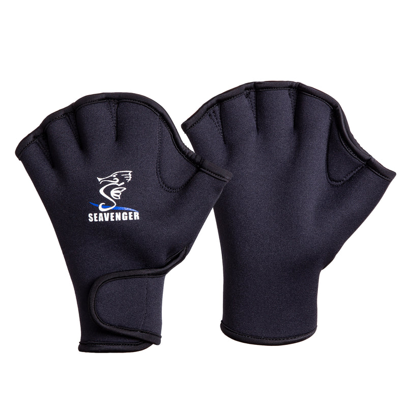 black webbed diving gloves