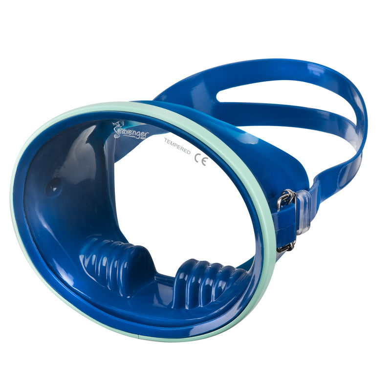 blue oval scuba diving mask with mint frame