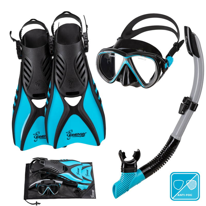 Seavenger Hanalei Anti-Fog 4-Piece Snorkeling Set in Blue Gray