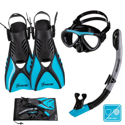Seavenger Hanalei Anti-Fog 4-Piece Snorkeling Set for Juniors in Blue Gray
