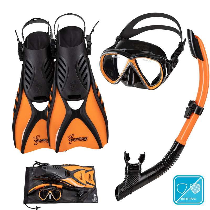 Seavenger Hanalei Anti-Fog 4-Piece Snorkeling Set in Orange Peel 