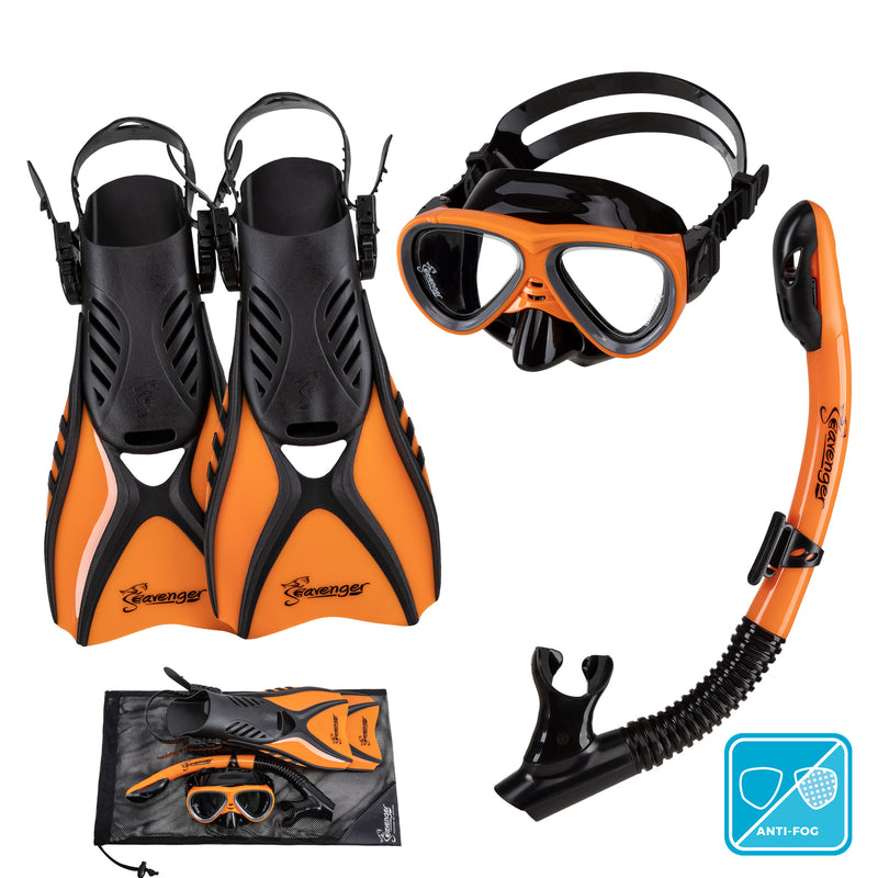 Seavenger Hanalei Anti-Fog 4-Piece Snorkeling Set for Juniors in Orange Peel 