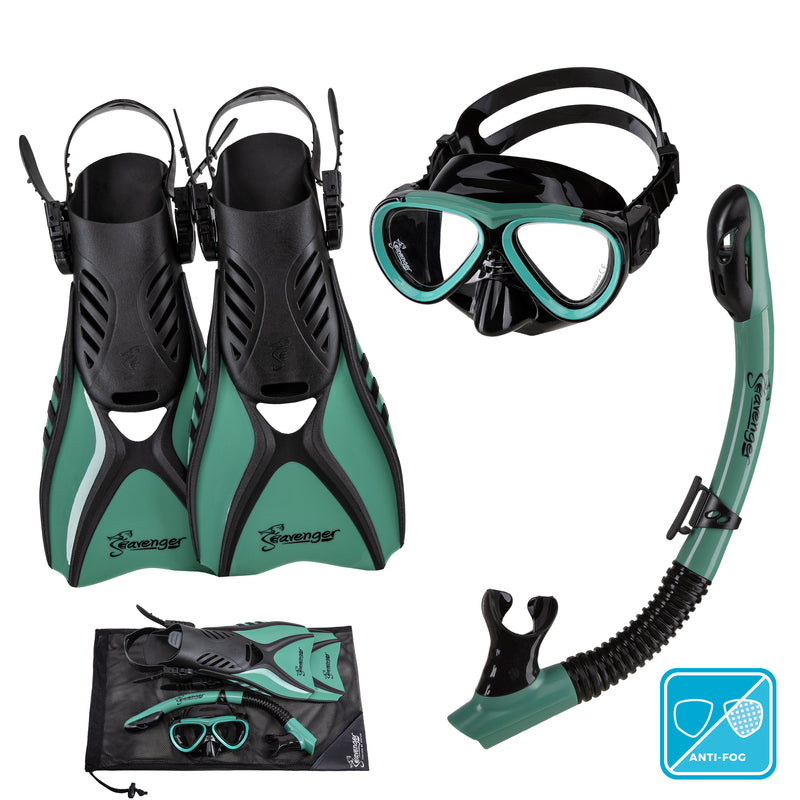 Seavenger Hanalei Anti-Fog 4-Piece Snorkeling Set for Juniors in Seafoam Green 