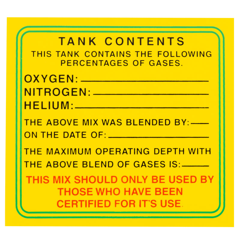 Nitrox Tank Contents Sticker