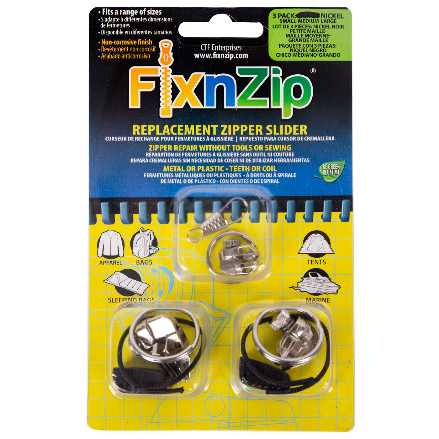 Fixnzip Large Dark Nickel Zipper Repair Kit
