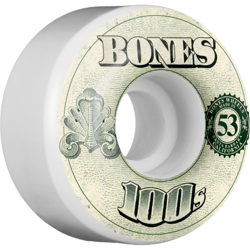 Bones Wheels Skateboard 100s OG Hard White Polyurethane 4 Pack 53x34mm