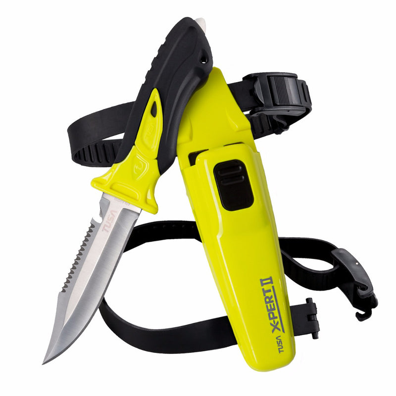TUSA X-pertII 420 Stainless Steel Drop Point Dive Knife with Quick Release Case