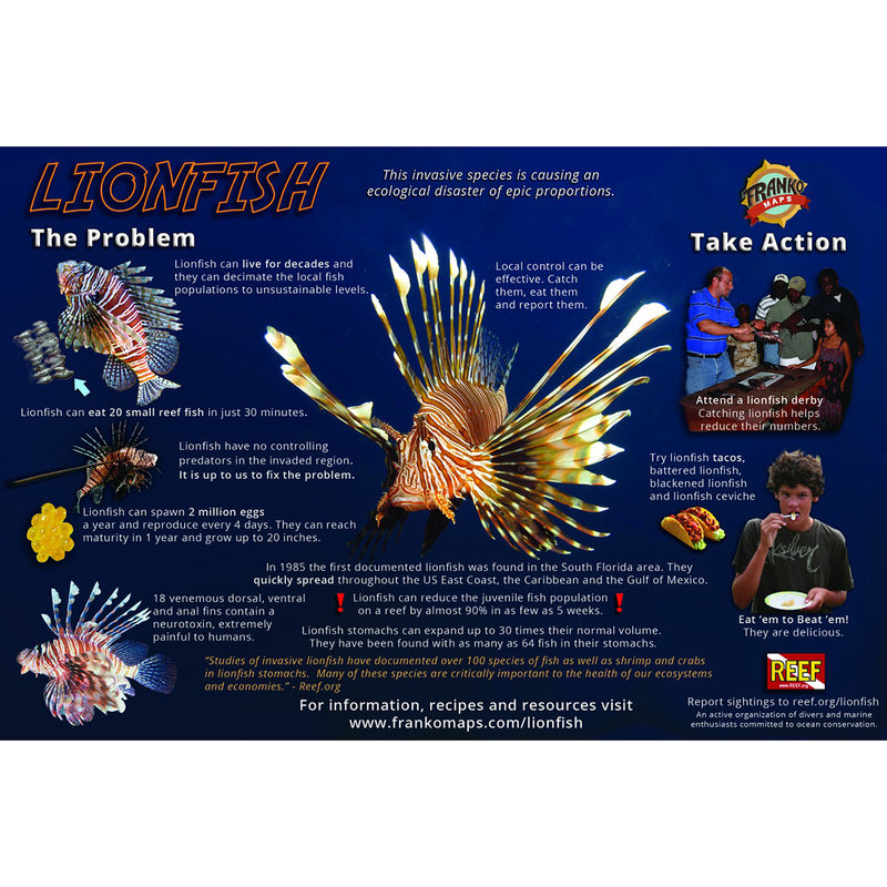Franko Maps Lionfish Infestation Guide 5.5 X 8.5 Inch