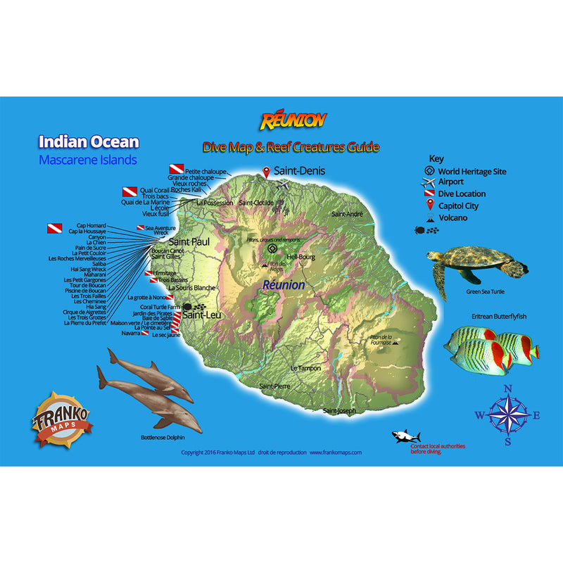 Franko Maps Reunion Island Reef Dive Creature Guide 5.5 X 8.5 Inch