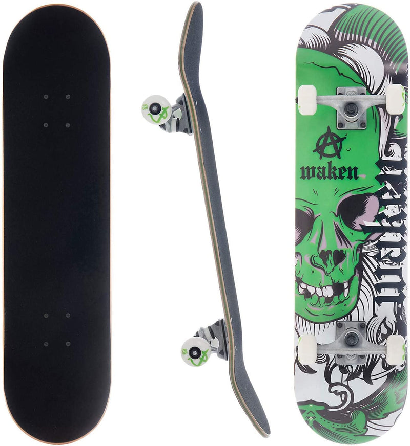 Awaken 8" Green Skull Complete Skateboard