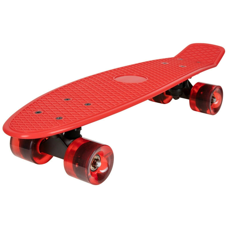 Rekon 22.5" Complete Mini Cruiser Plastic Skateboard (Red w/ LED Wheels)