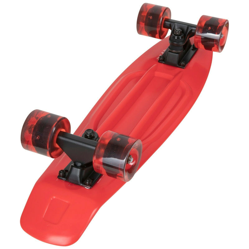 Rekon 22.5" Complete Mini Cruiser Plastic Skateboard (Red w/ LED Wheels)