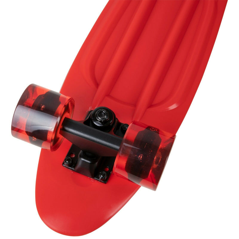 Rekon 22.5" Complete Mini Cruiser Plastic Skateboard (Red w/ LED Wheels)