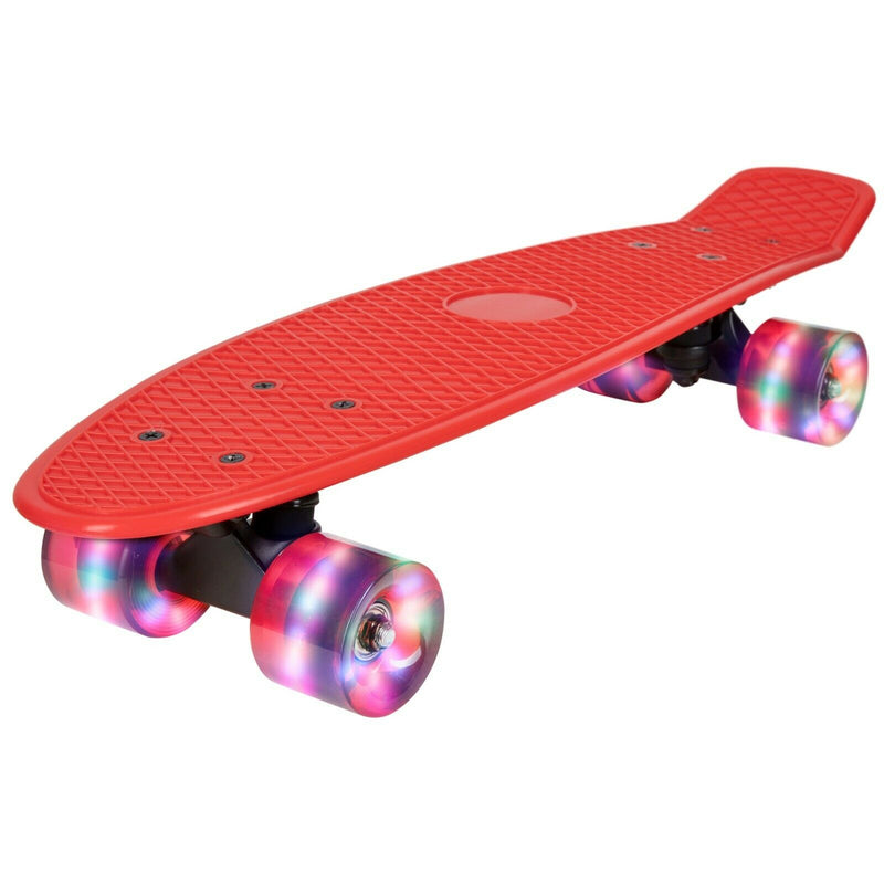 Rekon 22.5" Complete Mini Cruiser Plastic Skateboard (Red w/ LED Wheels)