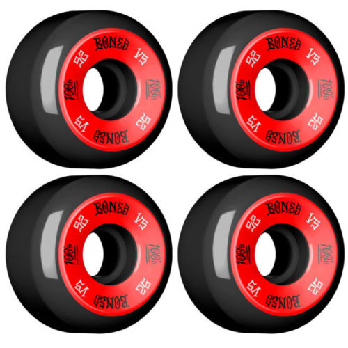 BONES 100'S 52x30 V5 Skateboard Wheel 100A Black/ Red- 4PK